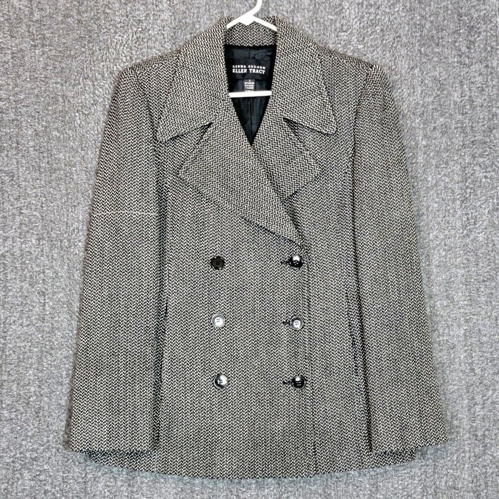 Linda Allard Ellen Tracy Blazer Womens 8 Black White Wool Blend Jacket